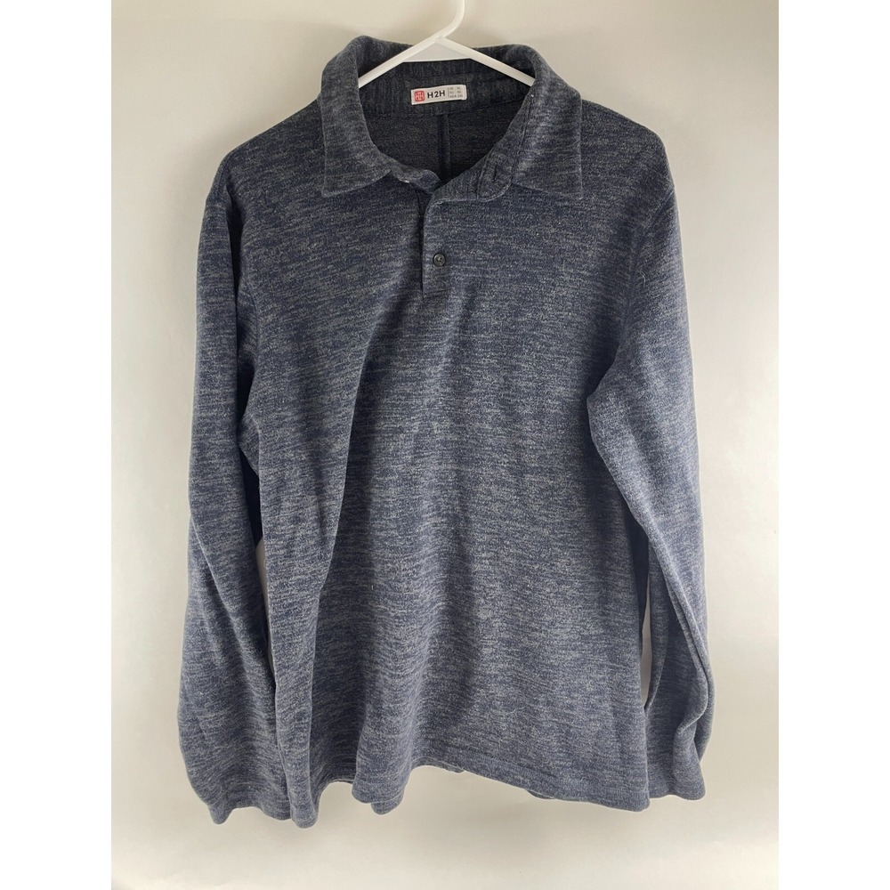 H2H Sweater Men's Size XL Gray Navy Pullover 1/4 Button Up Long Sleeve Polo Knit